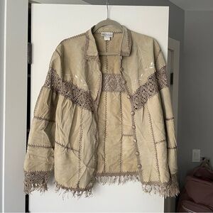 Vintage Beige Crochet Trim Jacket - Women's Coat